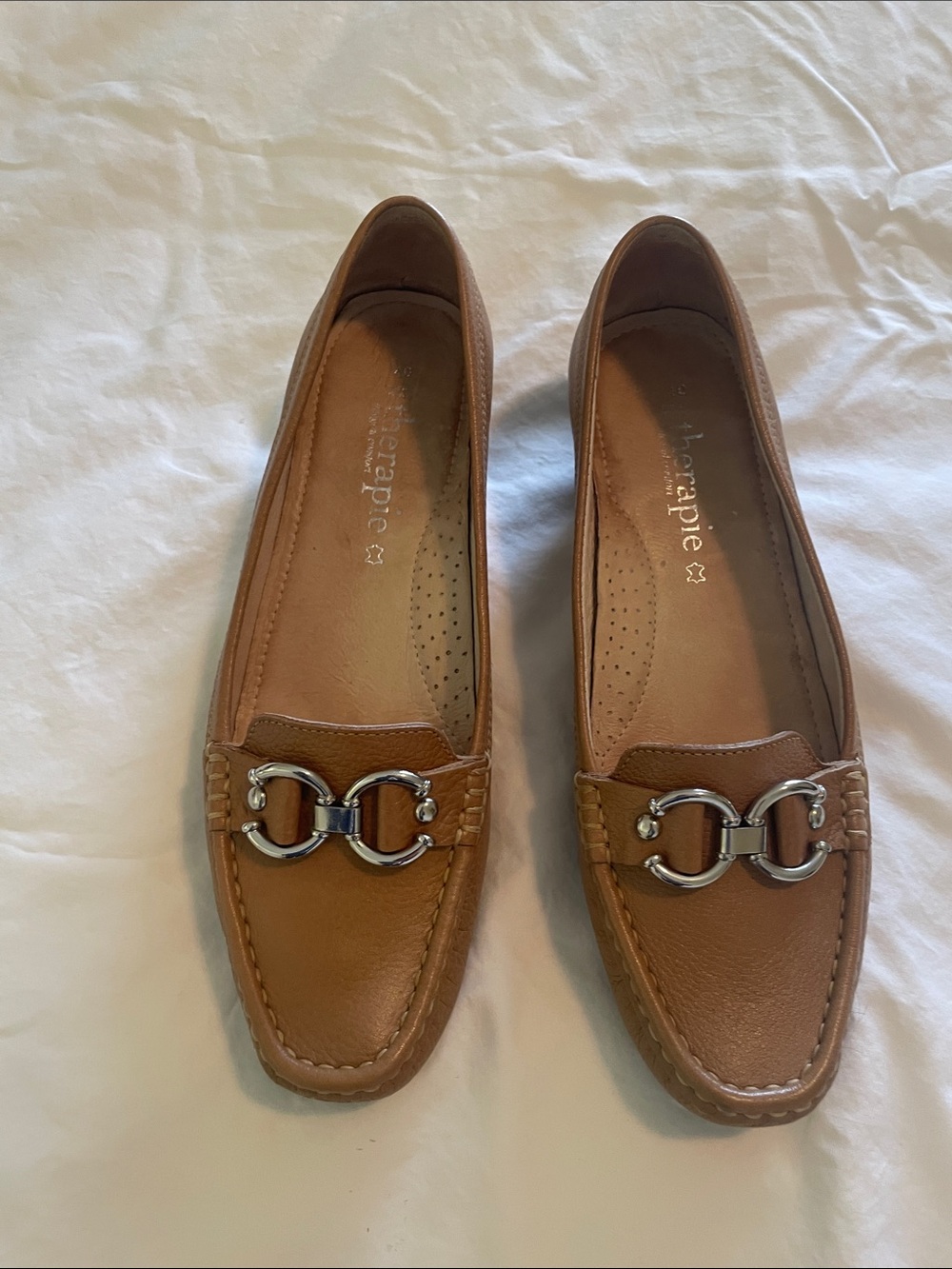 Tan Leather Loafers with Silver Bit Hardware